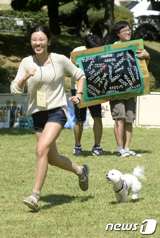 和主人一起奔跑的狗狗