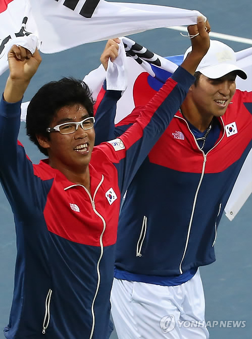 亞運會網球男雙韓國鄭現林勇圭摘金（組圖）