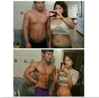 韓國這對情侶減肥前后的對比。