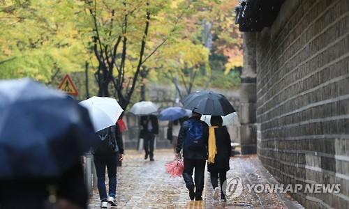 韓國首爾地區迎來秋雨 楓葉美景秋意更濃【組圖】