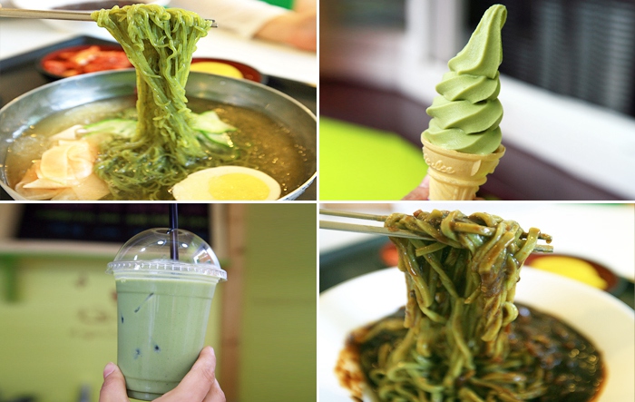 綠茶冷面、綠茶冰淇淋、綠茶拿鐵、綠茶炸醬面（圖片來韓國旅游發展局）