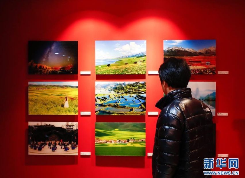2月18日，在韓國首爾，一名參觀者欣賞參展作品。新華社記者 王婧嬙 攝