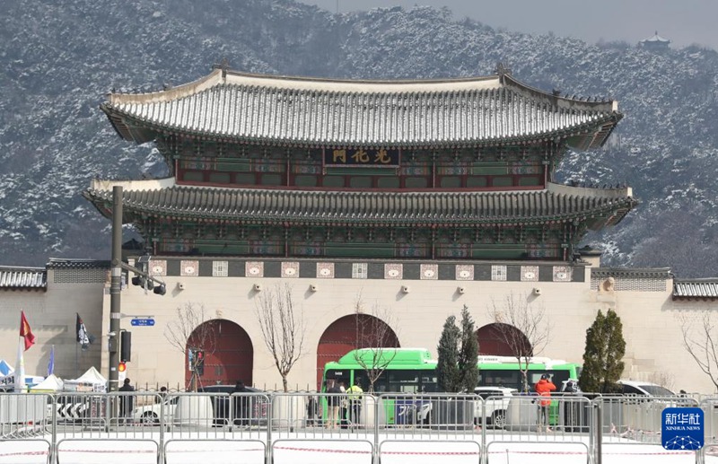 3月18日，韓國首爾光化門廣場覆蓋著積雪。